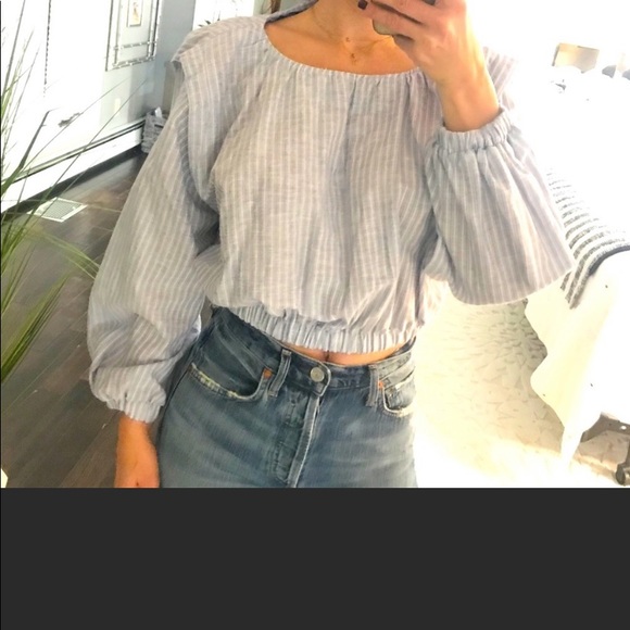 Zara blue & white strip crop blouse size XS - Picture 10 of 11